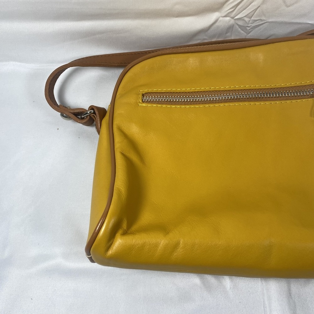 Valentina Leather Crossbody Bag Womens Yellow Brown Made in Italy Purse Handbag